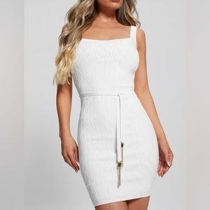 GUESS Genna Diamond Knit Sweater Dress White